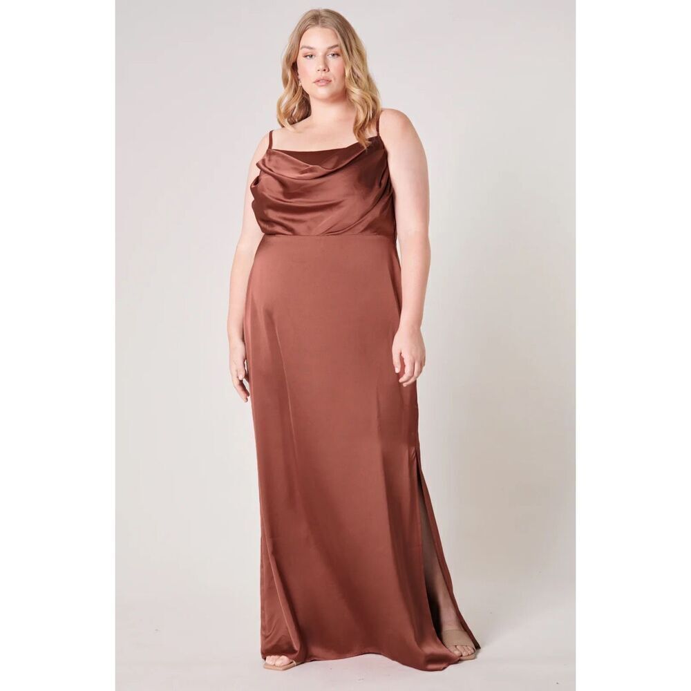 Sugar Lips Baltic Born Copper Brown Charisma Drape Neck Maxi Dress Sz 1X NWT